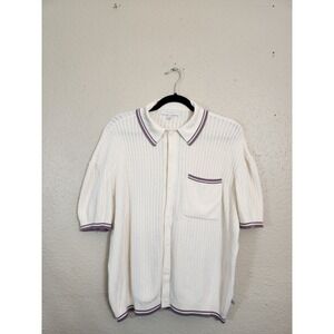 Anthropolgie Standard Cloth Womens White Button Up Polo Sweater Size Small‎
